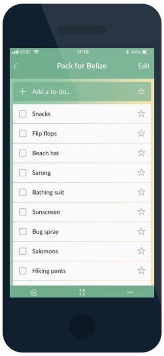 Graphic of phone with packing checklist
