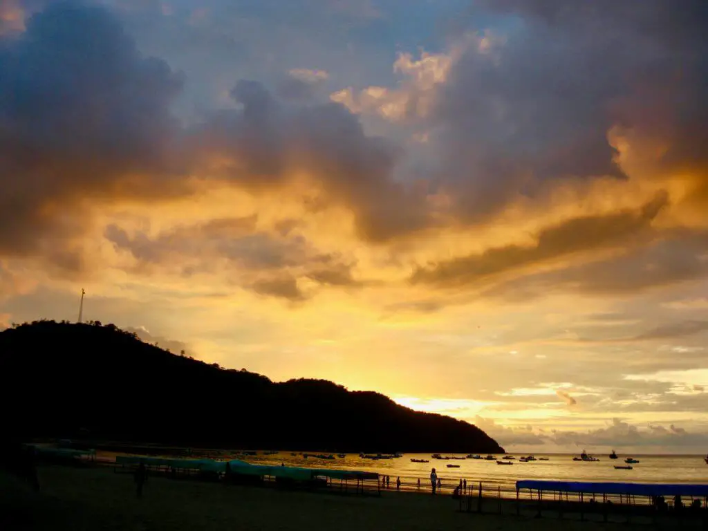 Sunset in Puerto Lopez, the jumping-off point for tours to Isla de la Plata