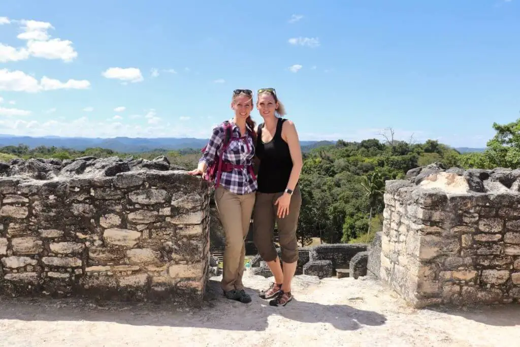 Gwen and Brooke at Caracol. Comfortable, breathable clothes are essential for any packing list for Belize.