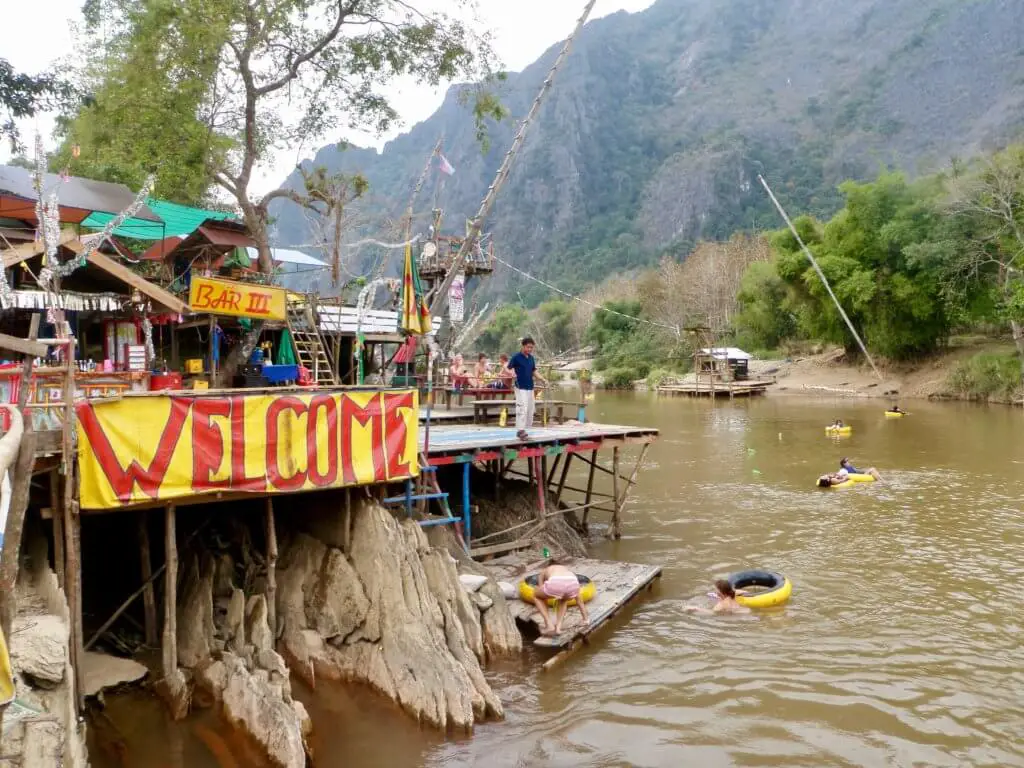 Riverside bar along the Nam Song River in Vang Vieng, Laos