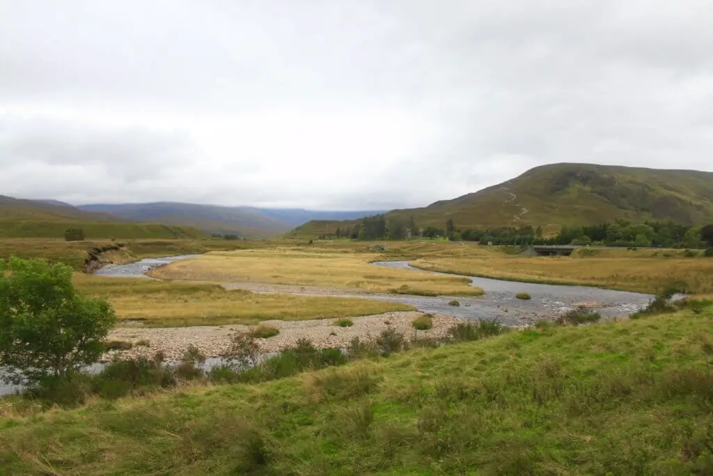 Scottish Highland landscape with river and mountain