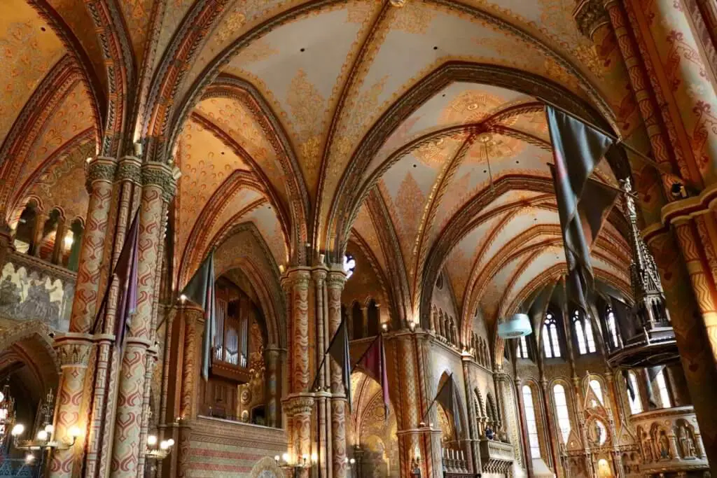 Ceilings, columns, and details of Matthias Church interior