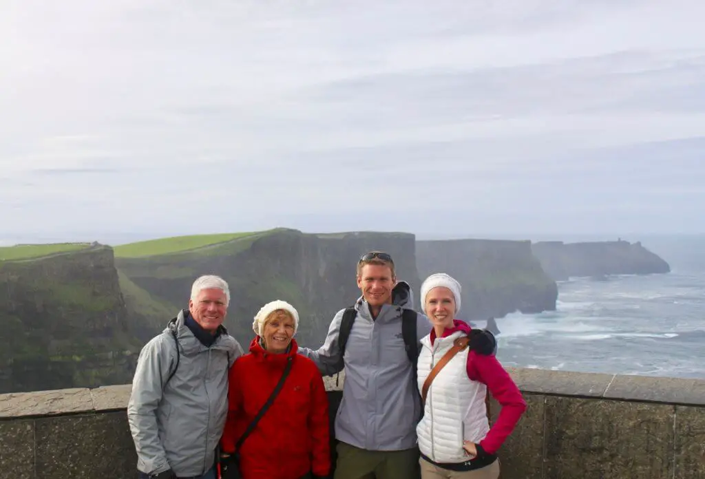 Gwen, M, and M's parents at the Cliffs of Moher. My first adult experience with multigenerational travel!