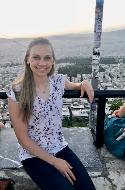 Ellen with Athens behind. Being a military nurse has some great travel benefits!