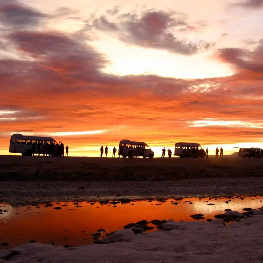 Red, orange, and purple sky over the Salar de Atacama