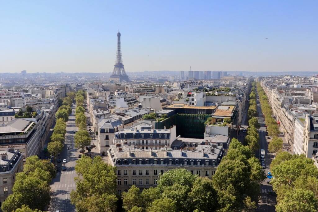 Paris Skyline and Eiffel Tower as seen from the Arc de Triomphe on our short trip to Paris