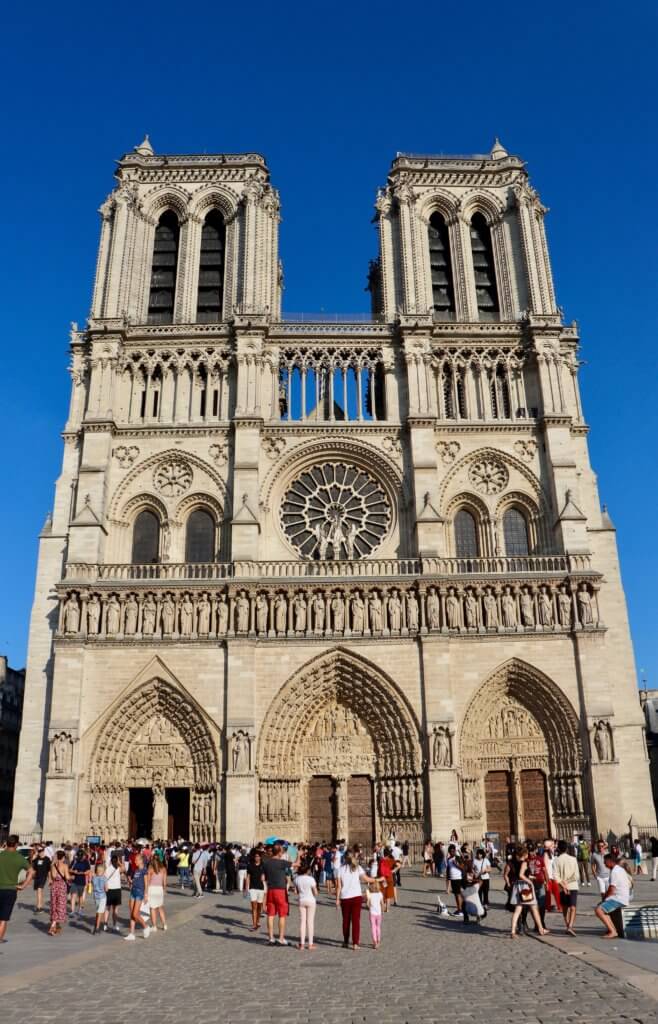 The facade of Notre Dame Cathedral photographed pre-fire during our 2018 short trip to Paris