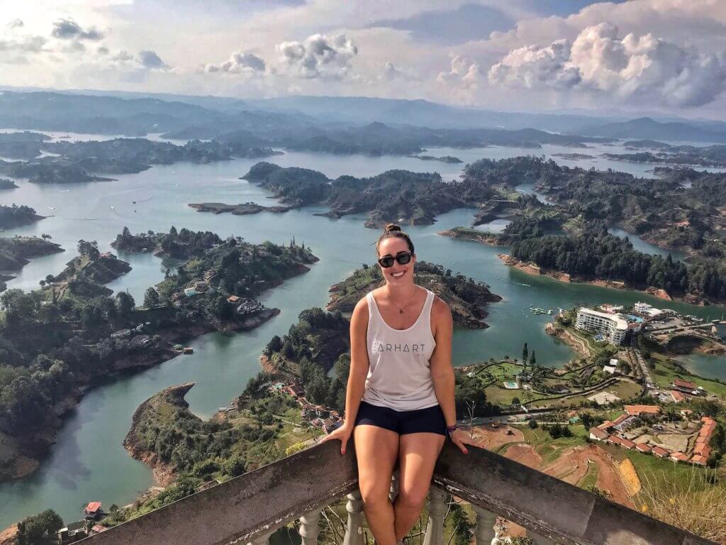 Michelle above beautiful lakes in Guatapé, Colombia