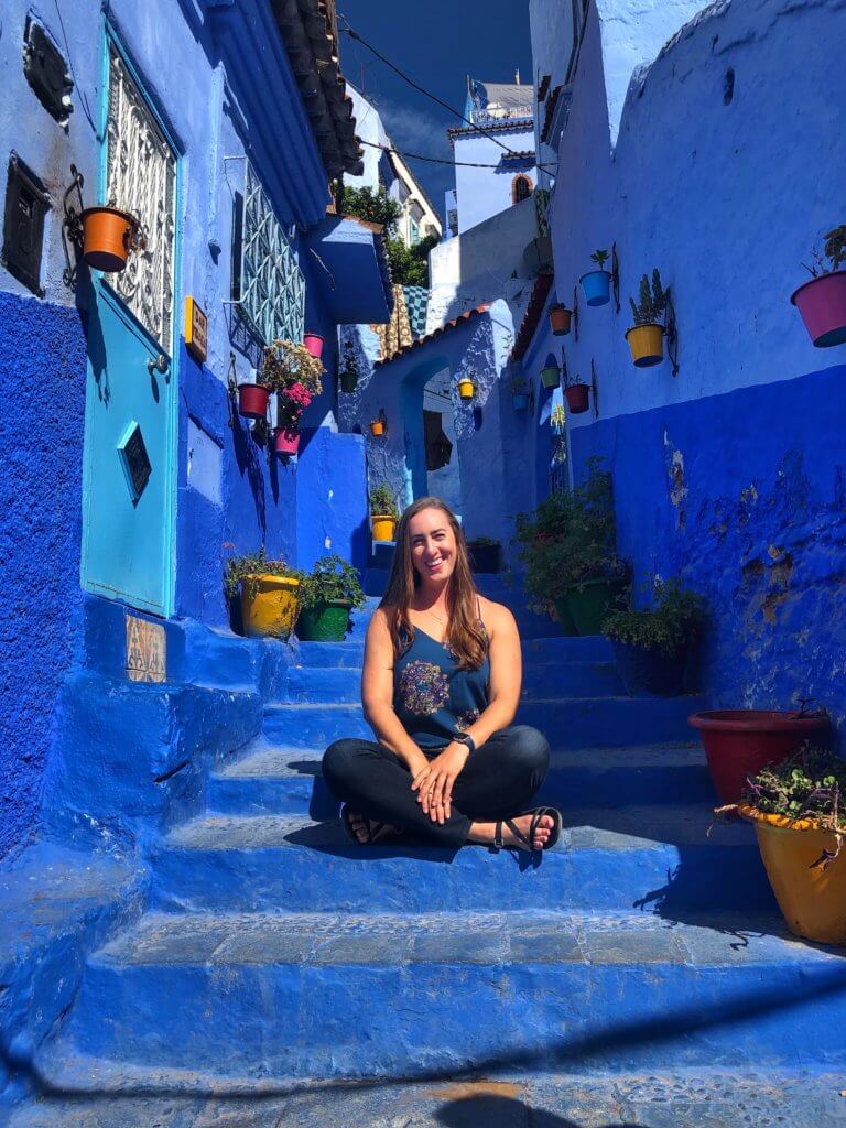 Michelle in the Blue Pearl city of Chefchaouen, Morocco