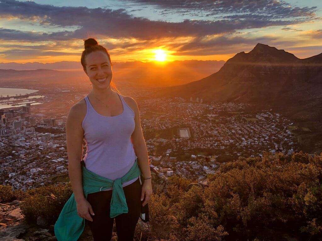 Michelle at the top of a mountain in Cape Town, South Africa