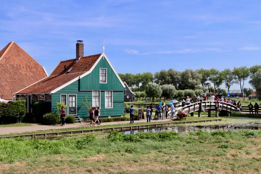 Green building with red roof at Zaanse Schans