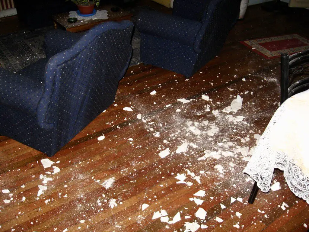 Ceiling plaster littering the floor after the 2010 Chilean earthquake