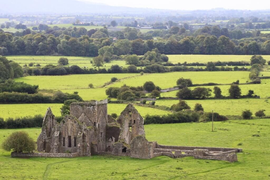 The ruins of Hore Abbey sitting in green fields