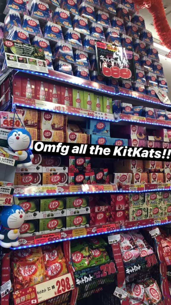 Colorful wall with dozens of KitKat flavors