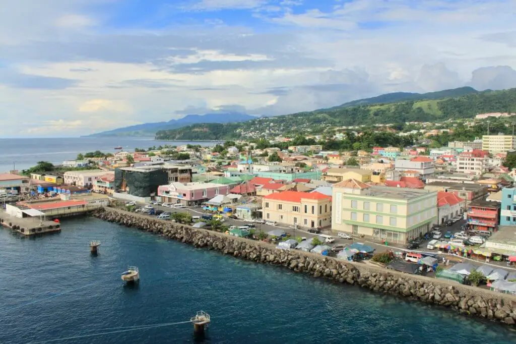 Roseau, Dominica, from the deck of a cruise ship