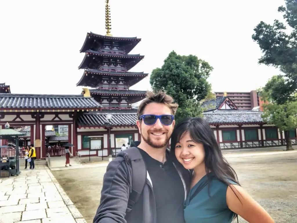 Jeff and Erica in front of Japanese architecture