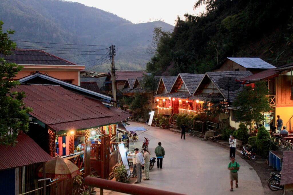 Pak Beng street as dusk falls