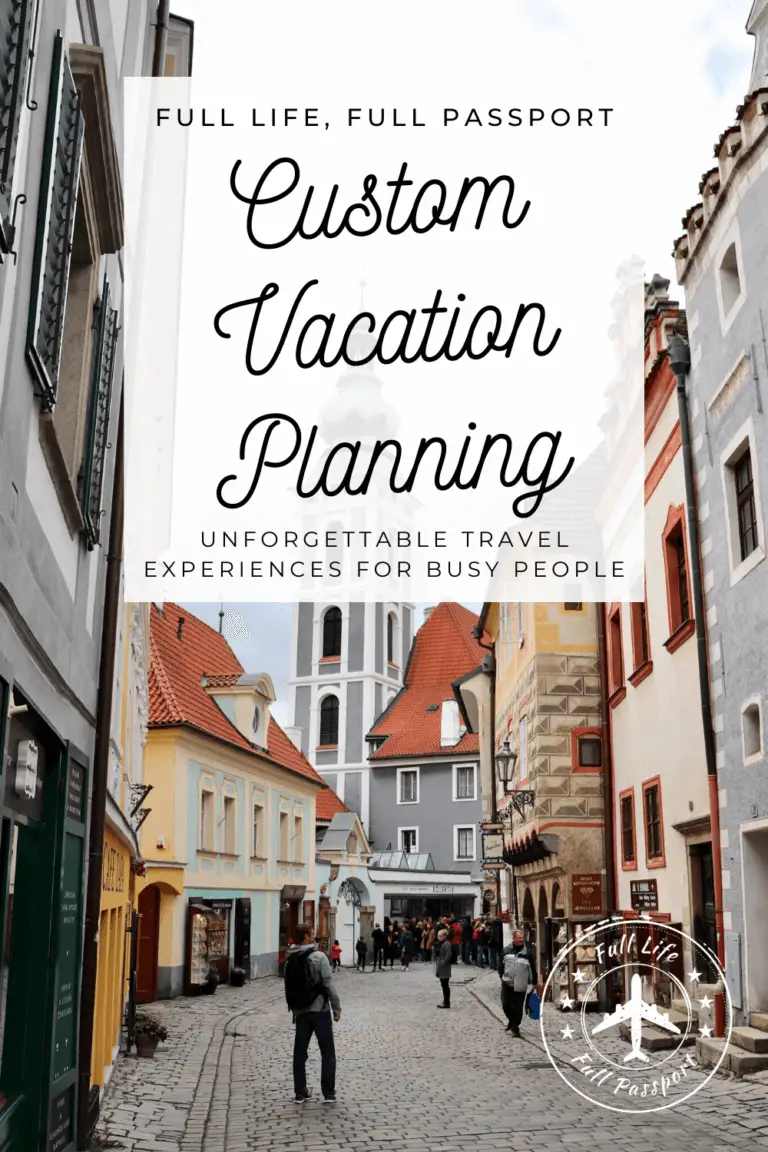 Custom Vacation Planning graphic with storybook European street in background