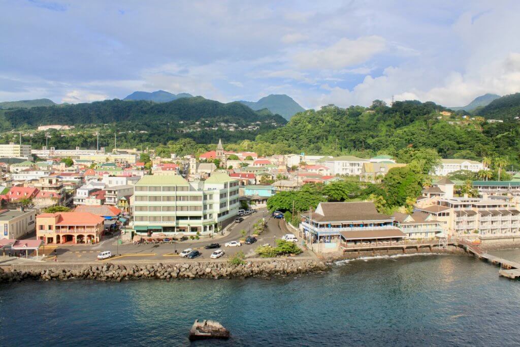 Roseau, Dominica with jungle-clad mountains beyond