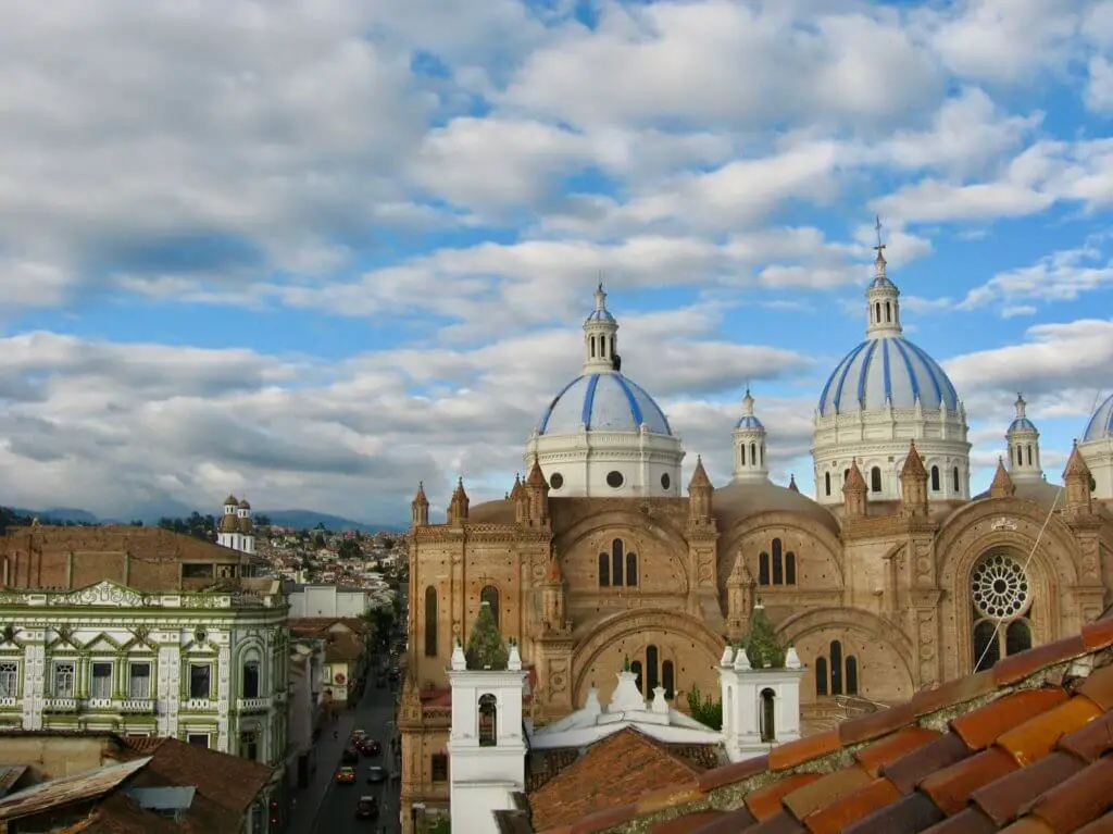 Skyline of Cuenca, including gorgeous blue-domed cathedral