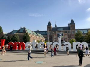 i amsterdam sign in front of Rijksmuseum