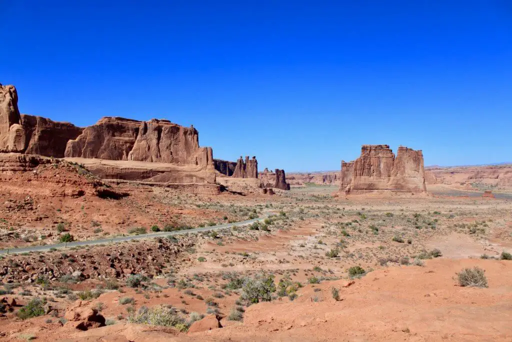 Road traveling through the desert in Arches National Park