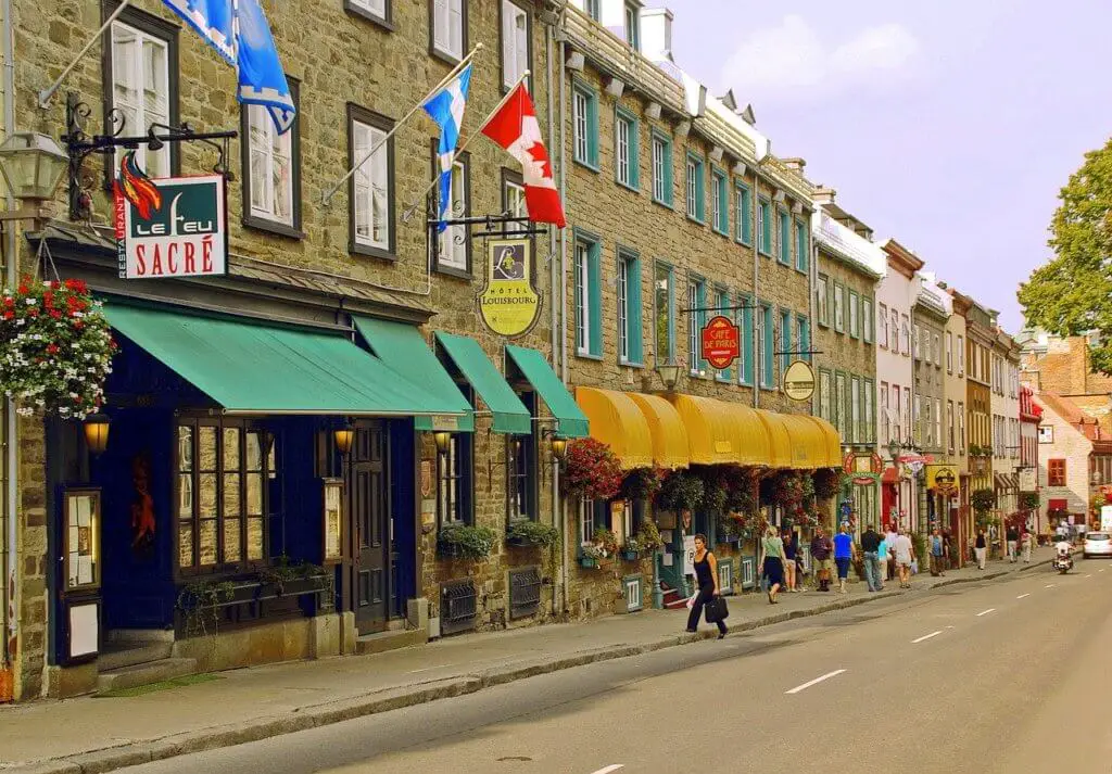 Stone storefronts on a street in Quebec City