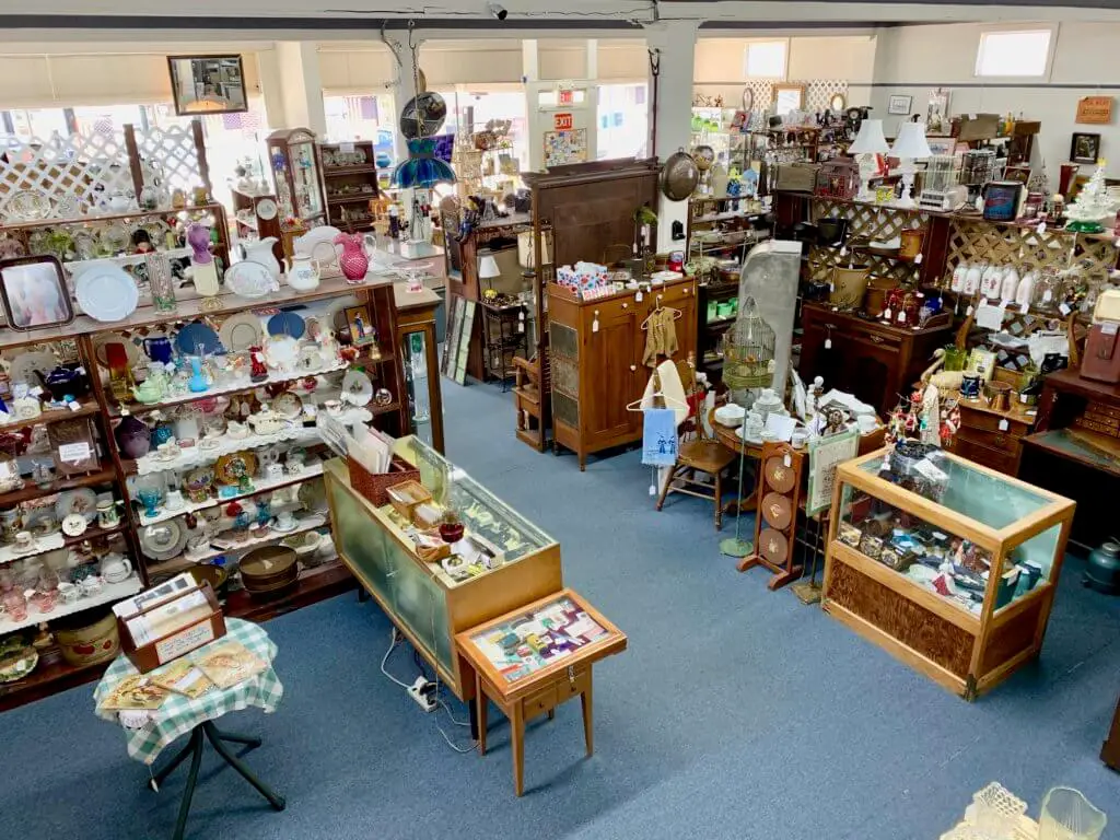Interior of an antique shop filled with knickknacks and wares