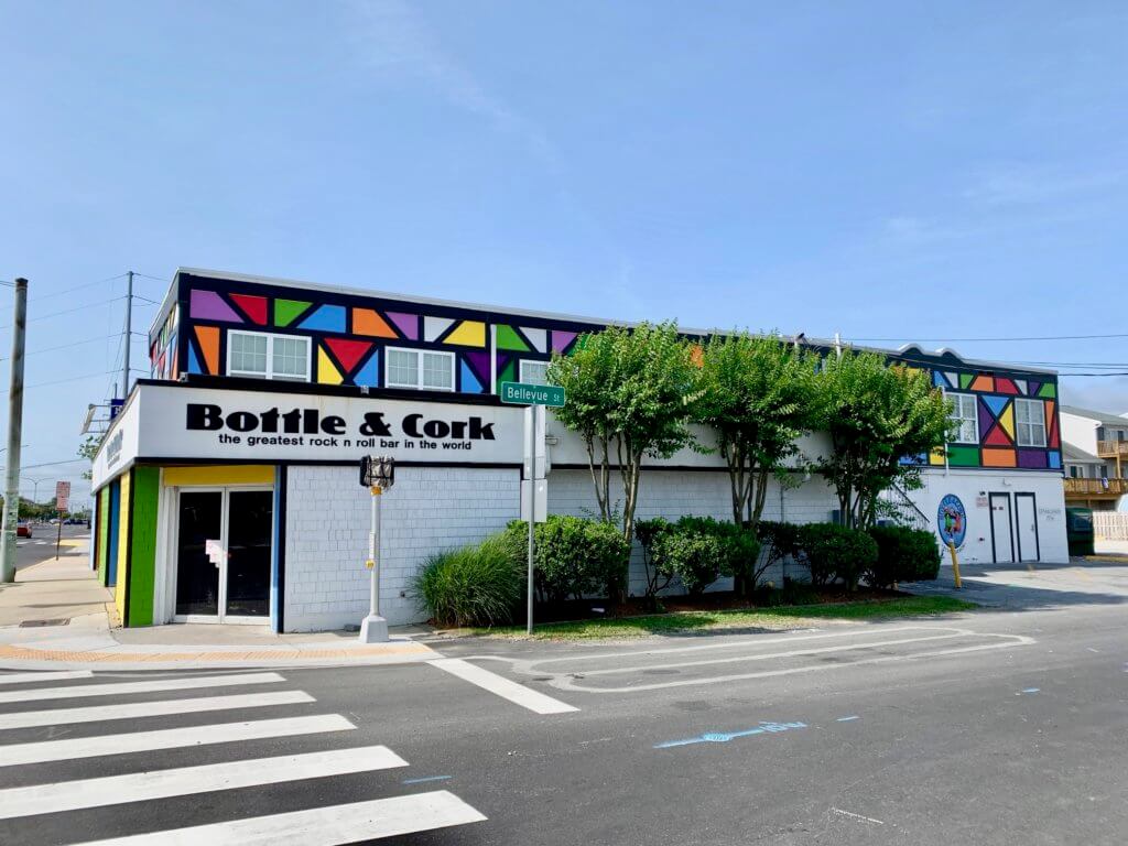 Colorful exterior of the Bottle & Cork