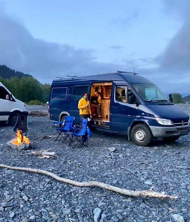 Megan and her fiancé's campervan - their home on the road.