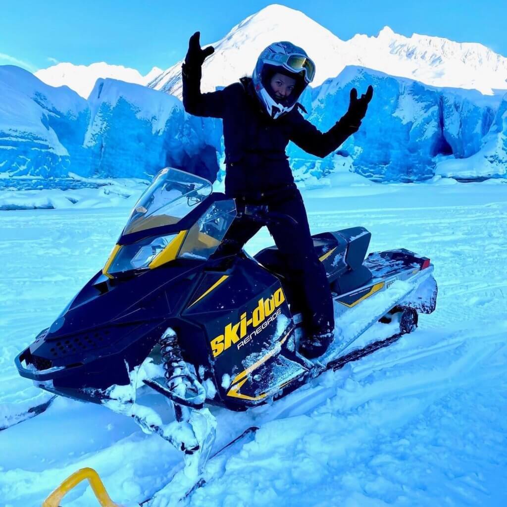 While on a travel nurse assignment in Alaska, Megan got to do have lots of exciting adventures like snow-machining.