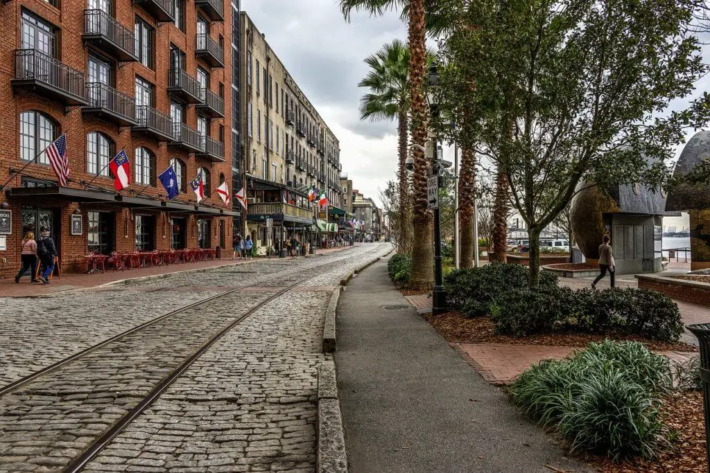 Cobblestone street in Savannah, GA. The American South can be a charming choice for a mother-daughter trip.