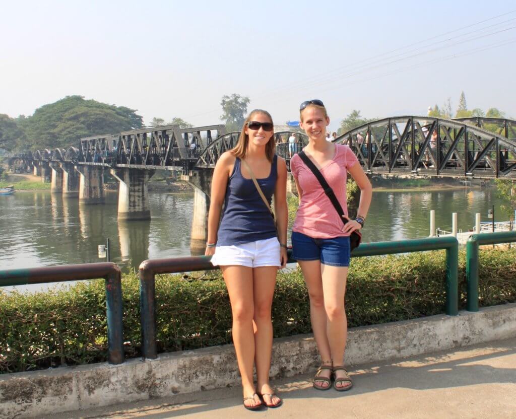 Gwen and her friend Katie visiting the Bridge on the River Kwai in 2011