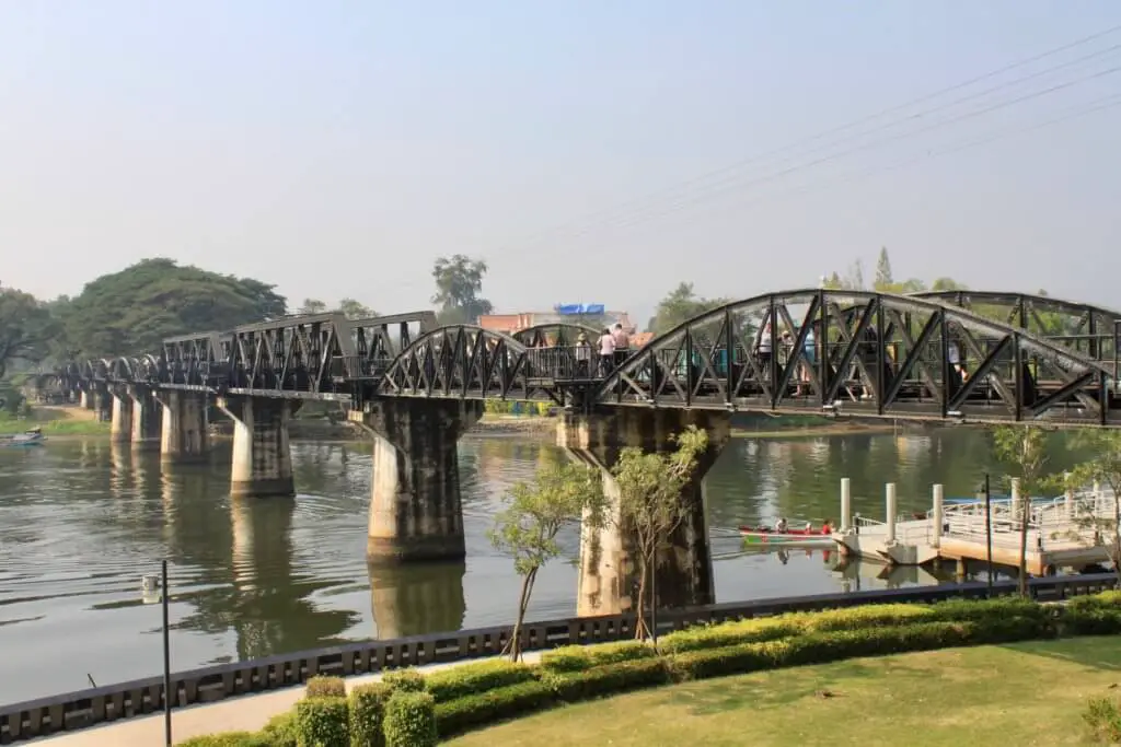 Black iron bridge crossing the River Kwai