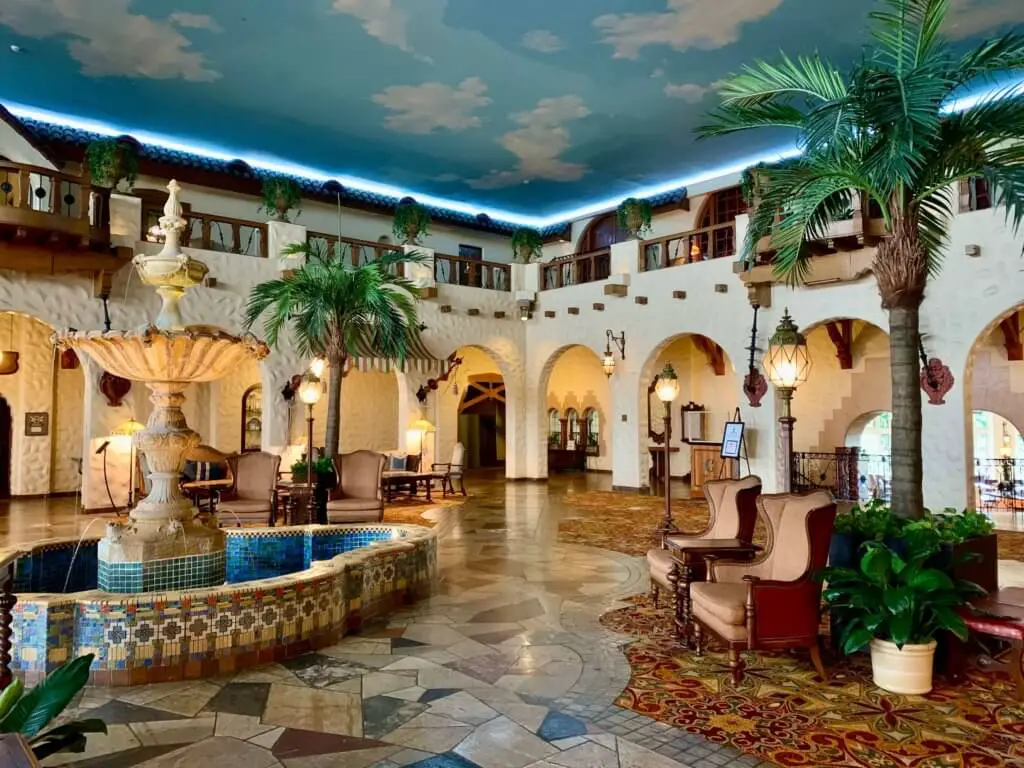 Mediterranean-inspired fountain lobby