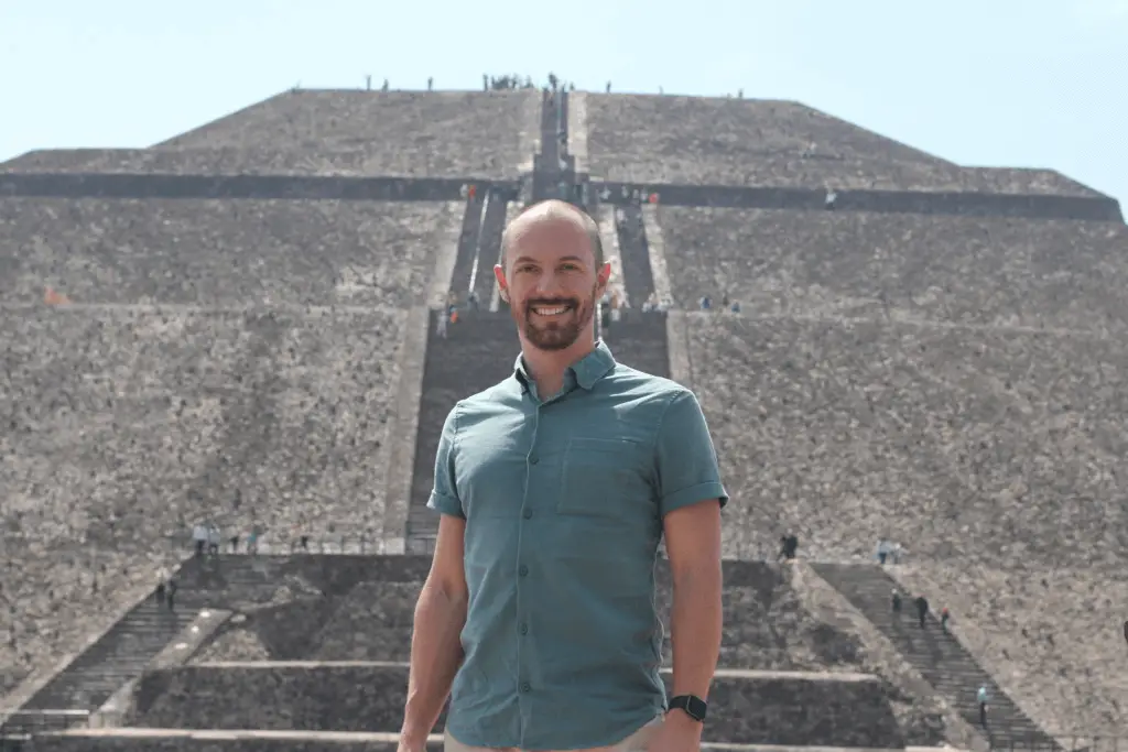 Max in front of a pyramid at Teotihuacan in Mexico