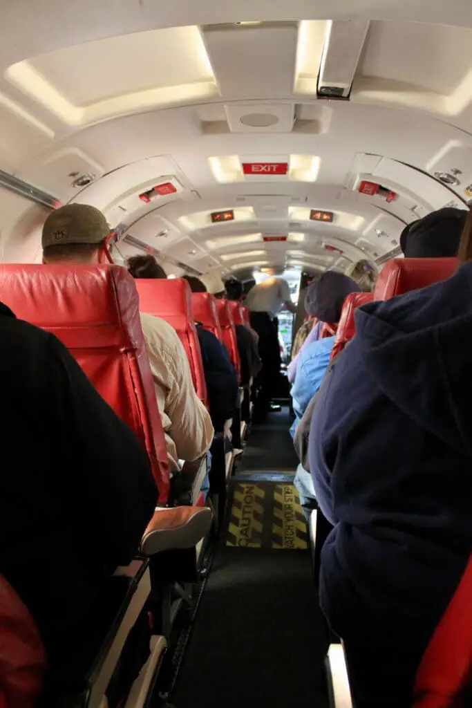 Interior of a small plane with one seat on each side