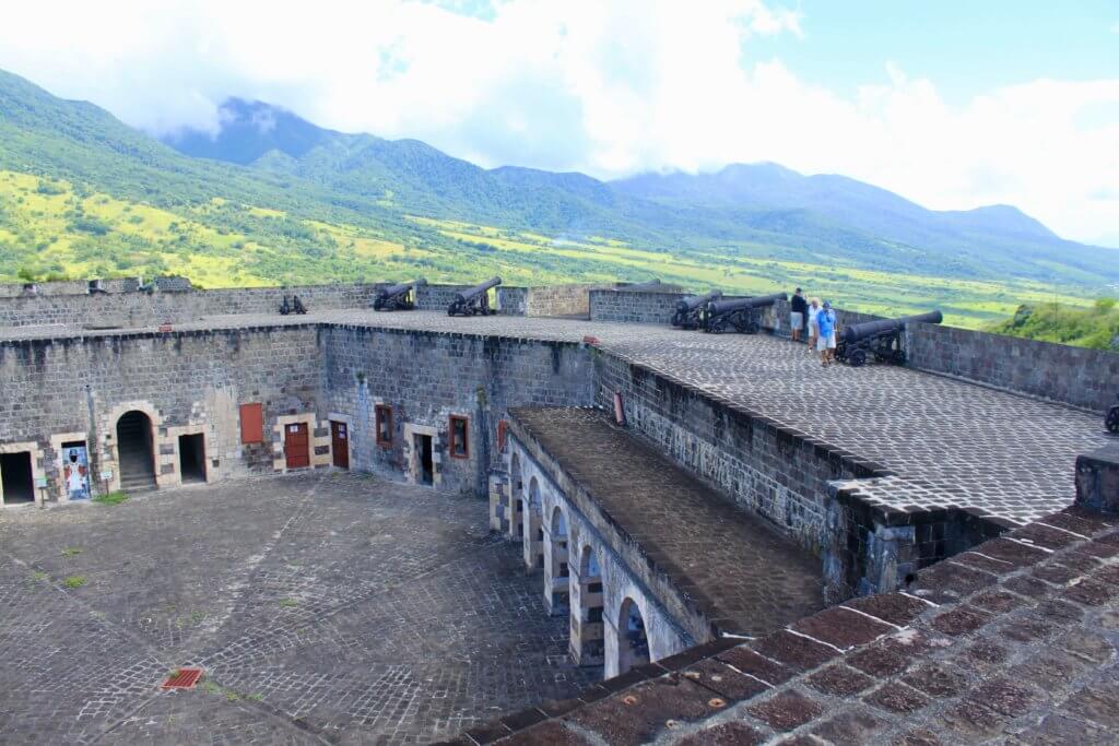 Another view of Brimstone Hill Fortress, with mountains beyond