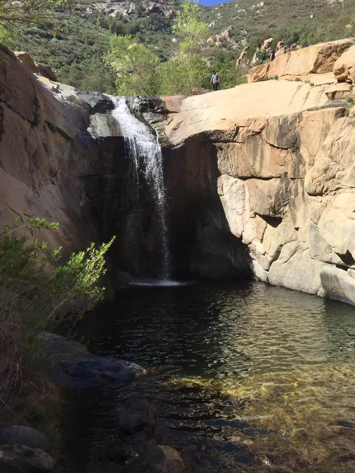 Water falling over a rock face into a pool below