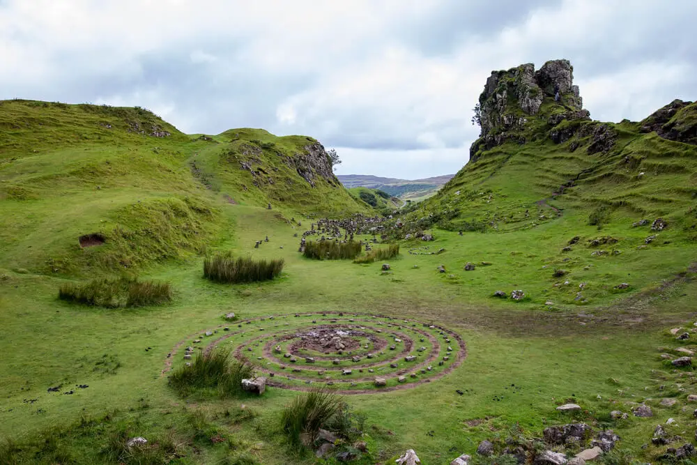 The Fairy Glen with a stone circle in the foreground
