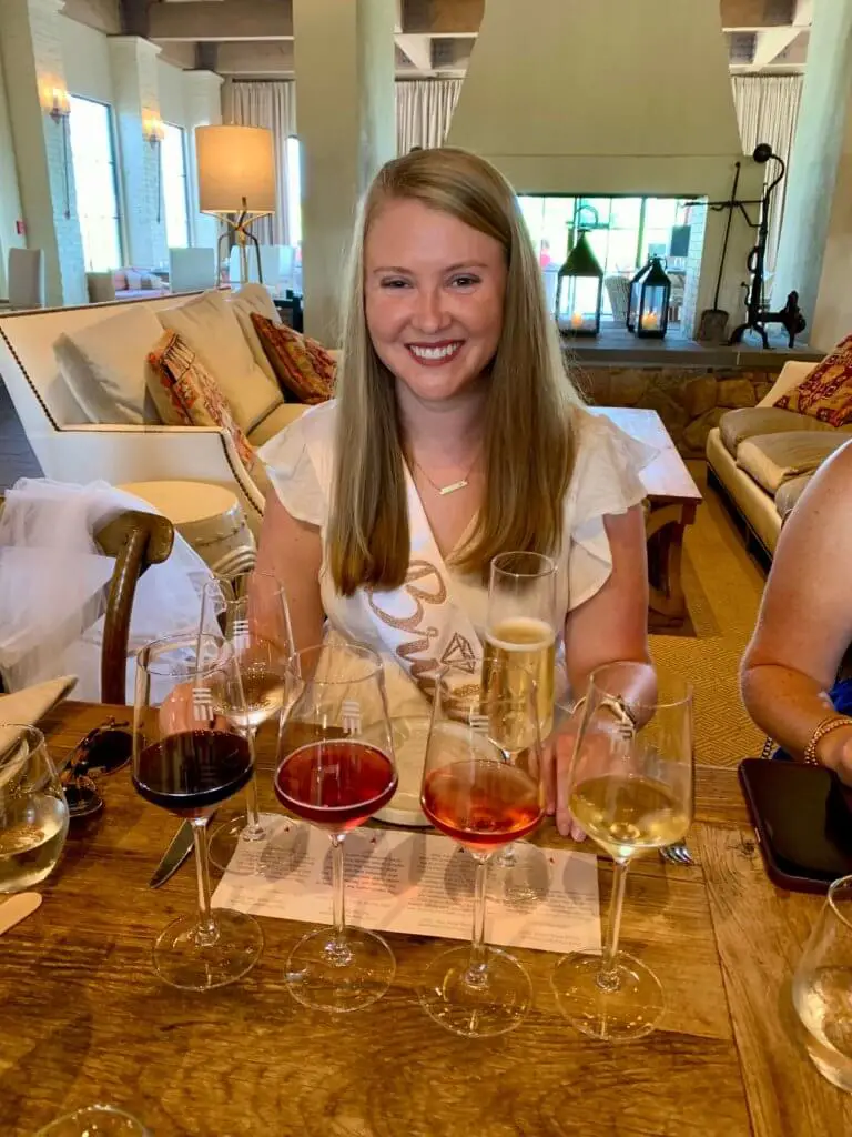 Molly, the bride, and her wine flight