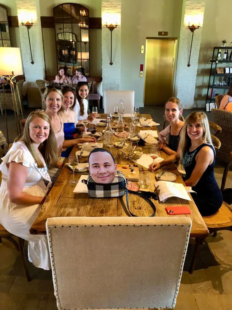 The ladies around the table at Early Mountain, the first winery of our Virginia wine country bachelorette weekend