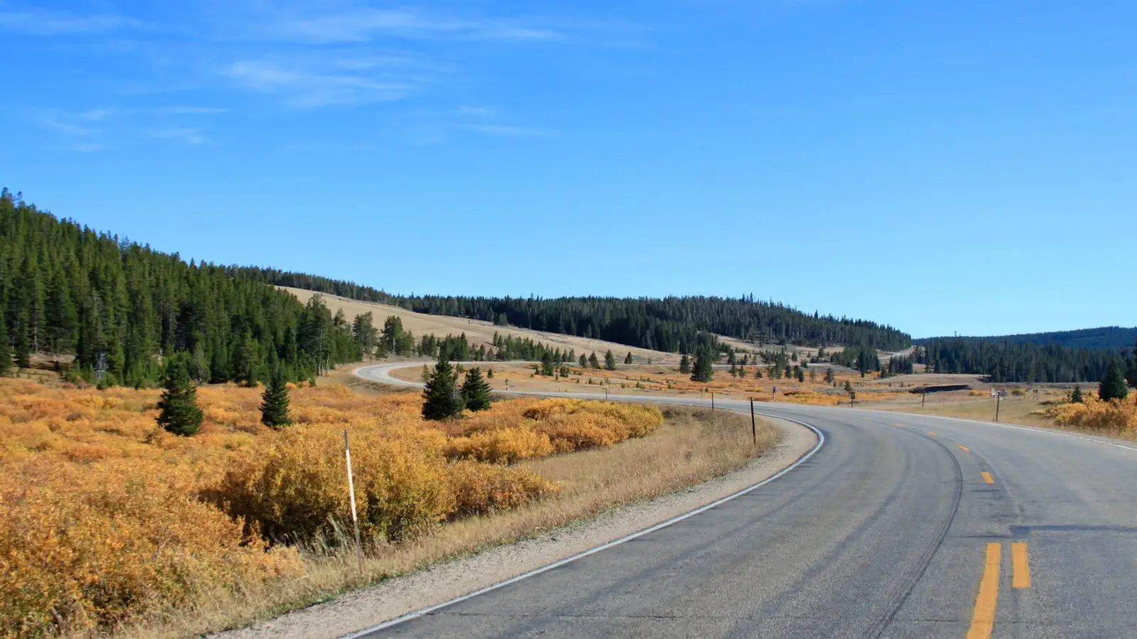 Winding road through Wyoming on our fall road trip to Yellowstone