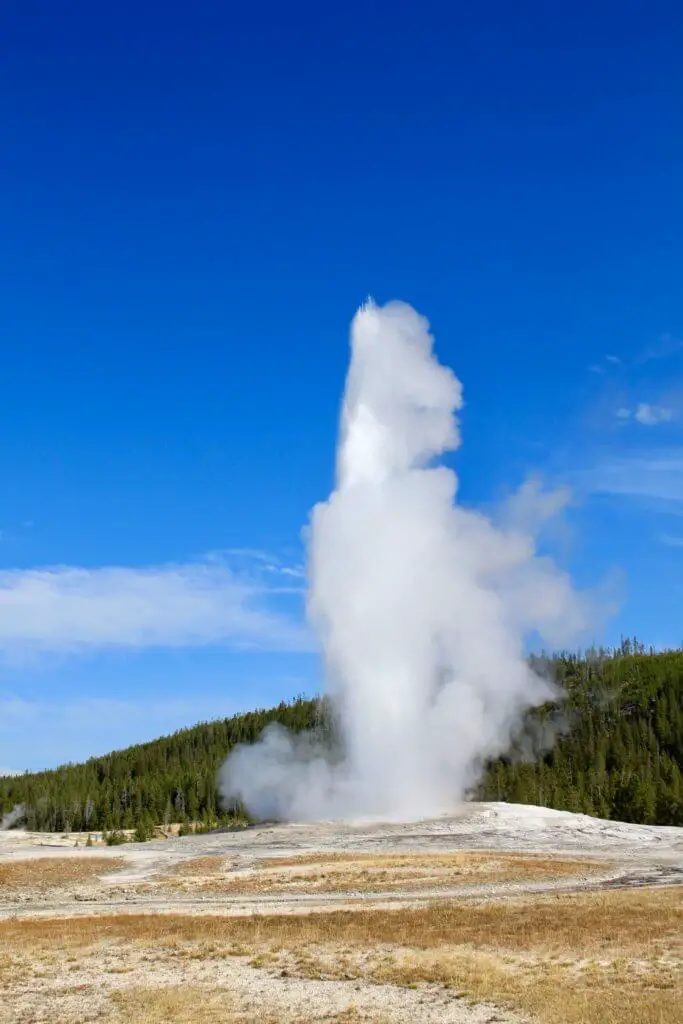 A highlight of any fall road trip to Yellowstone: an eruption by Old Faithful