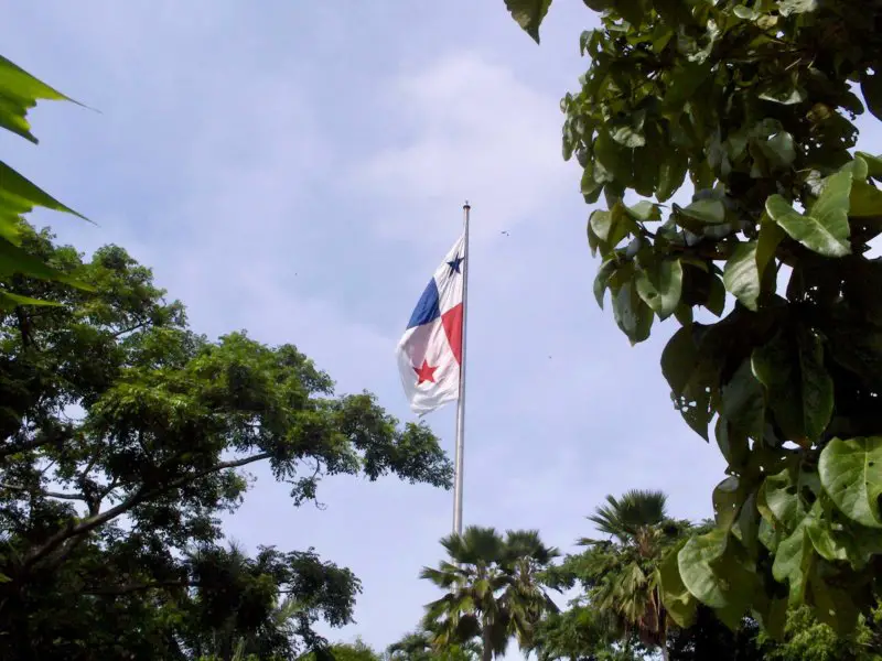 Panamanian flag glimpsed through trees