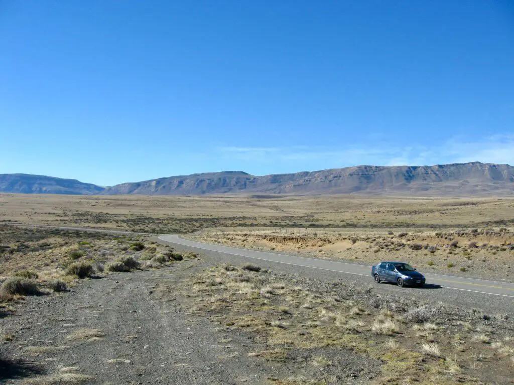 The battered Chevy Corsa on the road in southern Argentina