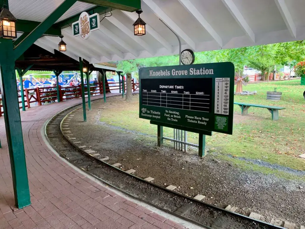 Sign at "Knoebels Grove Station" on the Pioneer Train