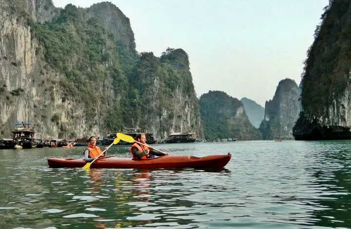 Gwen kayaking in Ha Long Bay