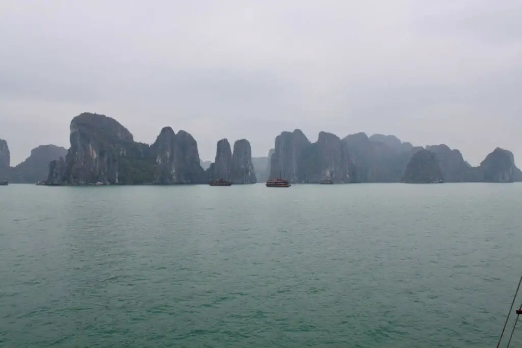Cloudy morning over islands of Ha Long Bay