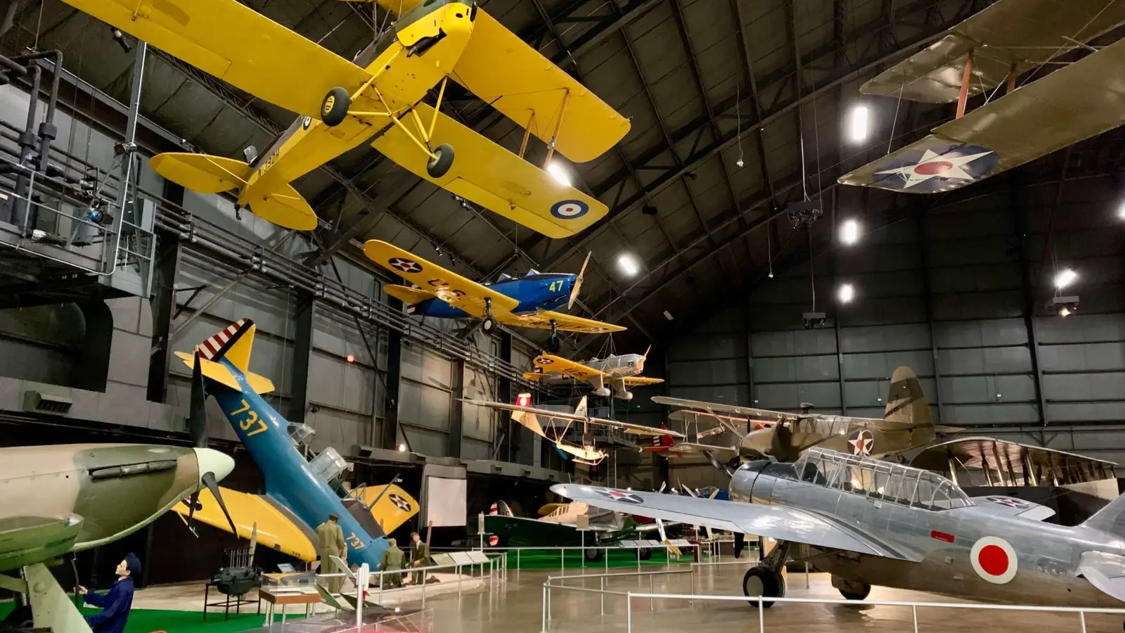Early Years Gallery at the Air Force Museum, with big yellow biplane in foreground